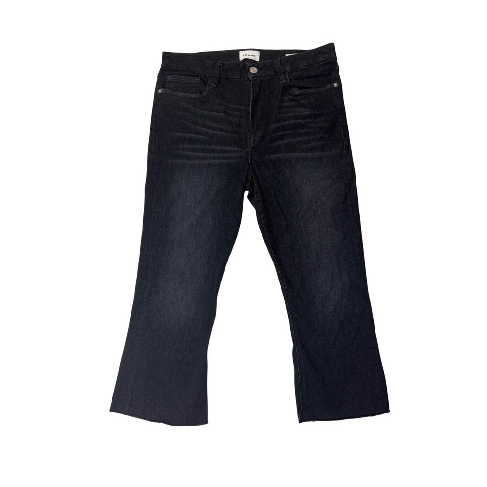 FRAME Le Crop Mini Boot Jeans Corvo‎ Dark Wash Raw Hem Size 33 LCMBRA418